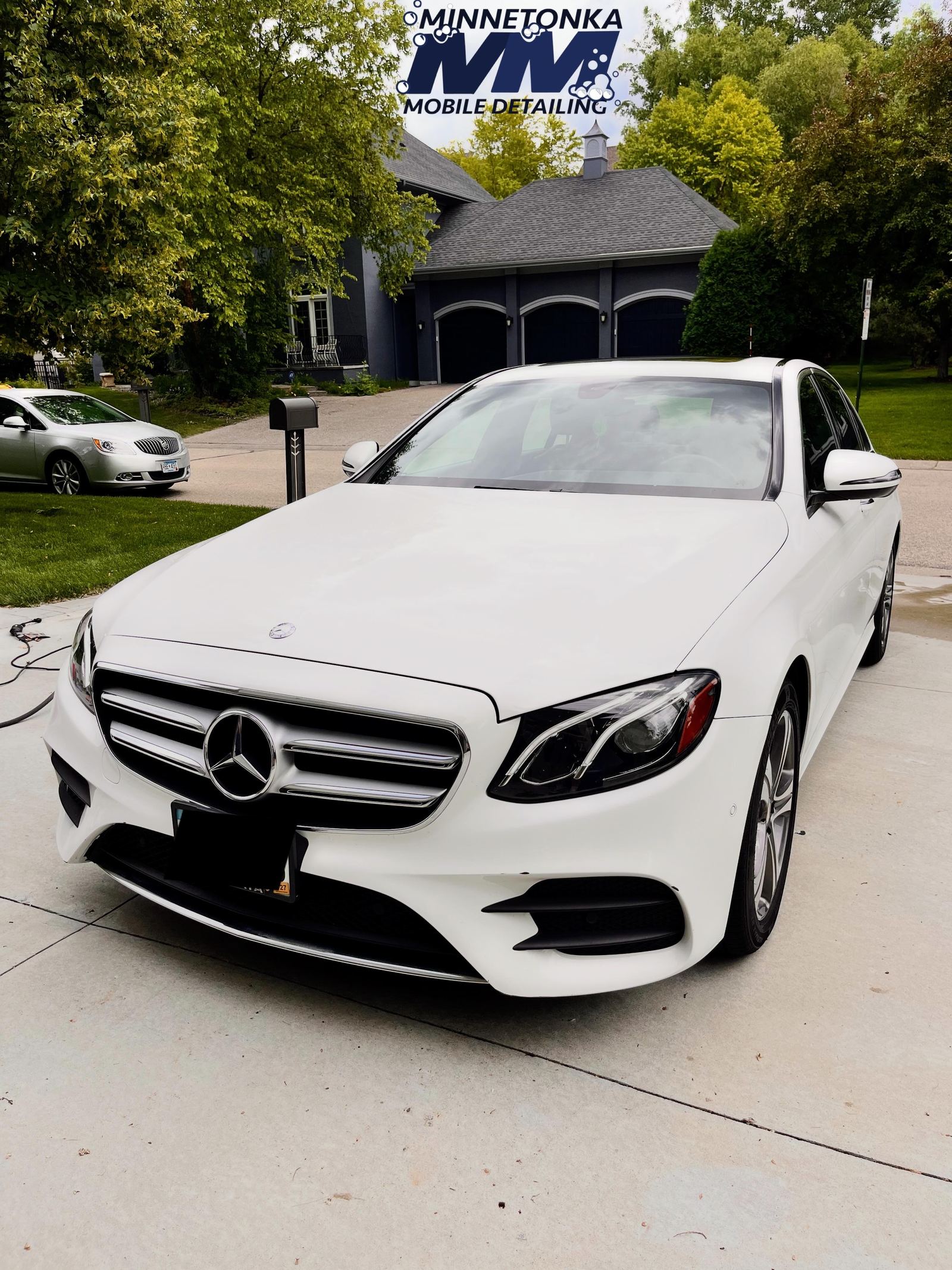 White Mercedes E-Class after detailing